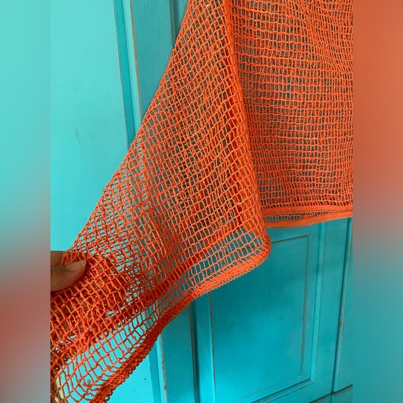 Crochet Woven Loose Weave Open Poncho Orange Bohemian Shrug Femimine Open Size - Picture 4 of 6